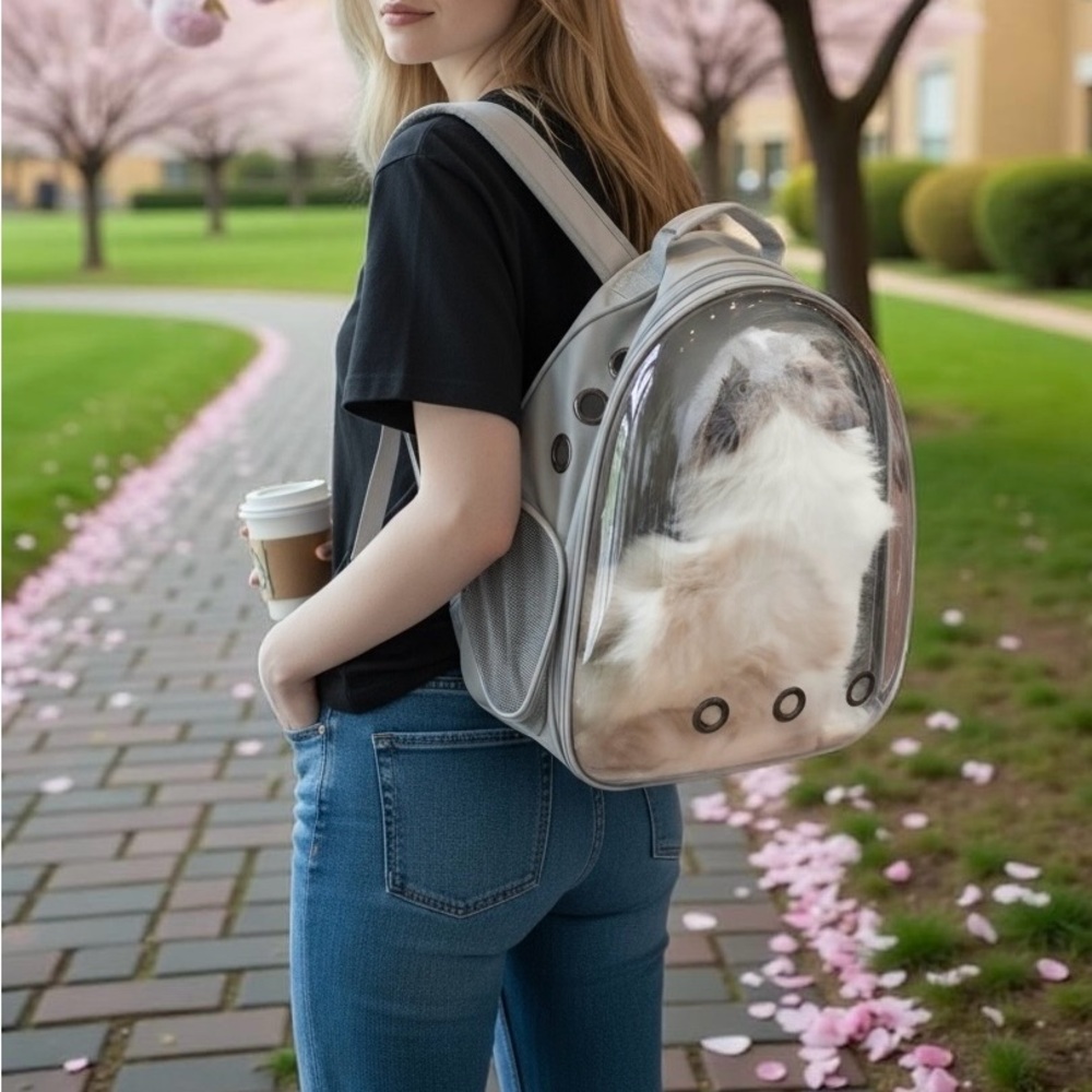 Gray | New! Space Capsule Pet Carrier Backpack – For Small Cats & Dogs